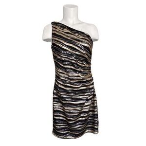 Laundry by Shelli Segal - Elegant Black and Gold One-Shoulder Dress